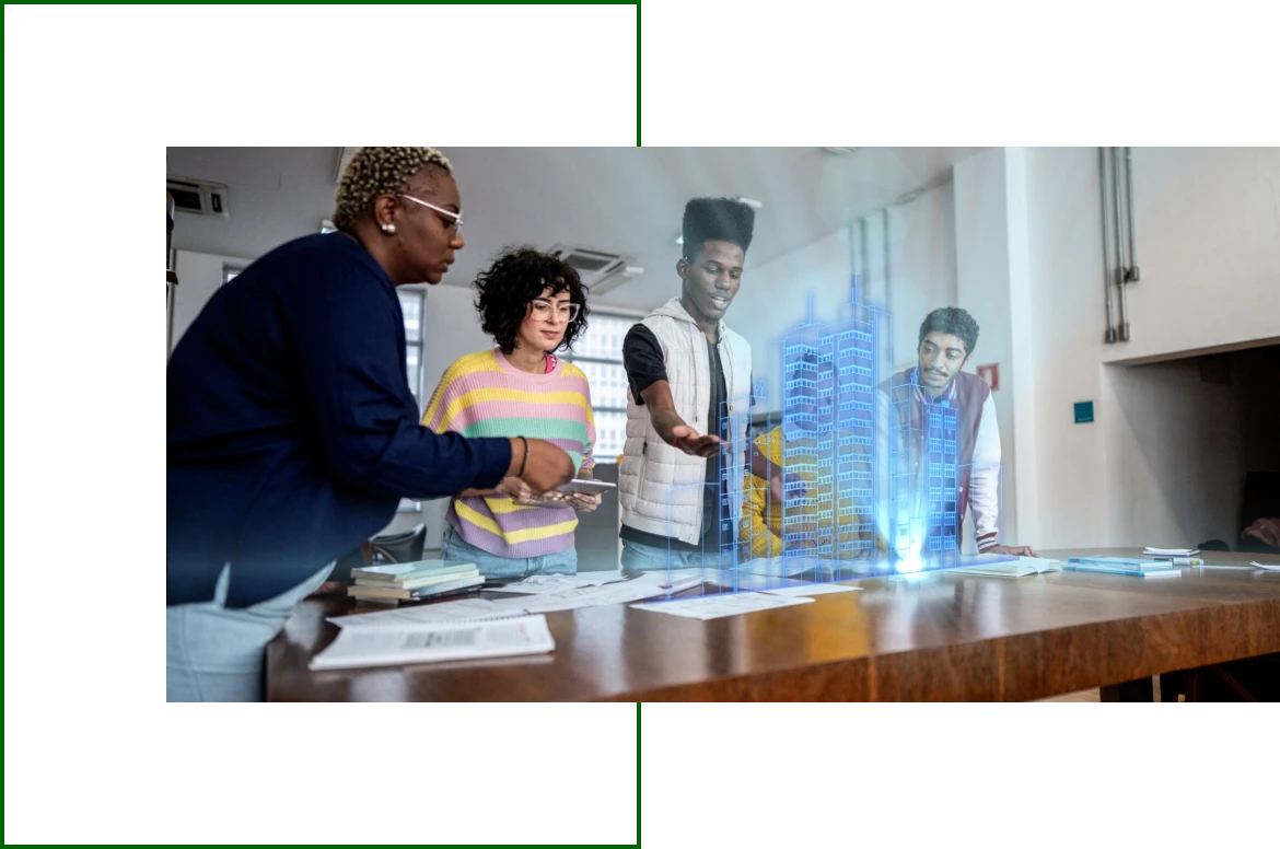 Colleagues analyzing virtual architecture project
